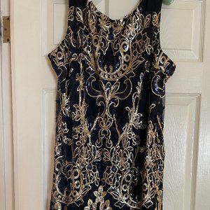 Goddiva Blue Gold Sequin Dress